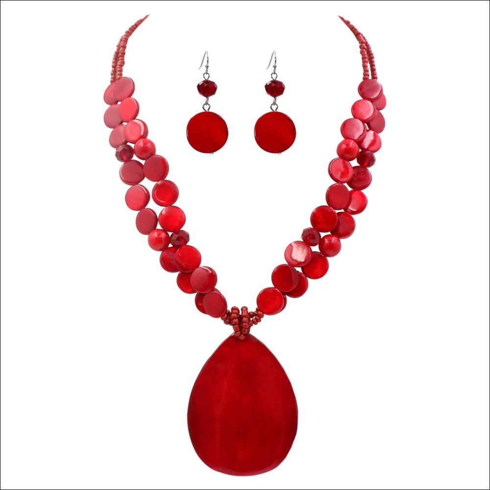 Shell and Beads Statement Necklace Set with Lobster Clasp